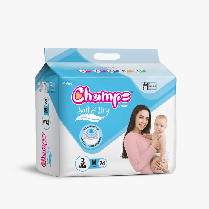 Champs Soft and Dry Baby Diaper Pants 74 Pcs (Medium Size M74)