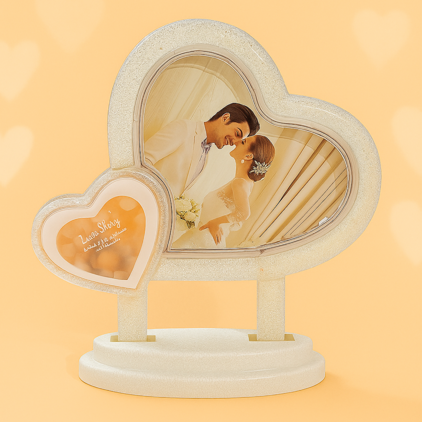 Heart-Shaped LED Double Photo Frame with “Love Story” Small Heart | Dual Romantic Couple Frame with Warm White Lights | Decorative Wedding, Anniversary & Valentine’s Gift Showpiece for Home & Bedroom Décor