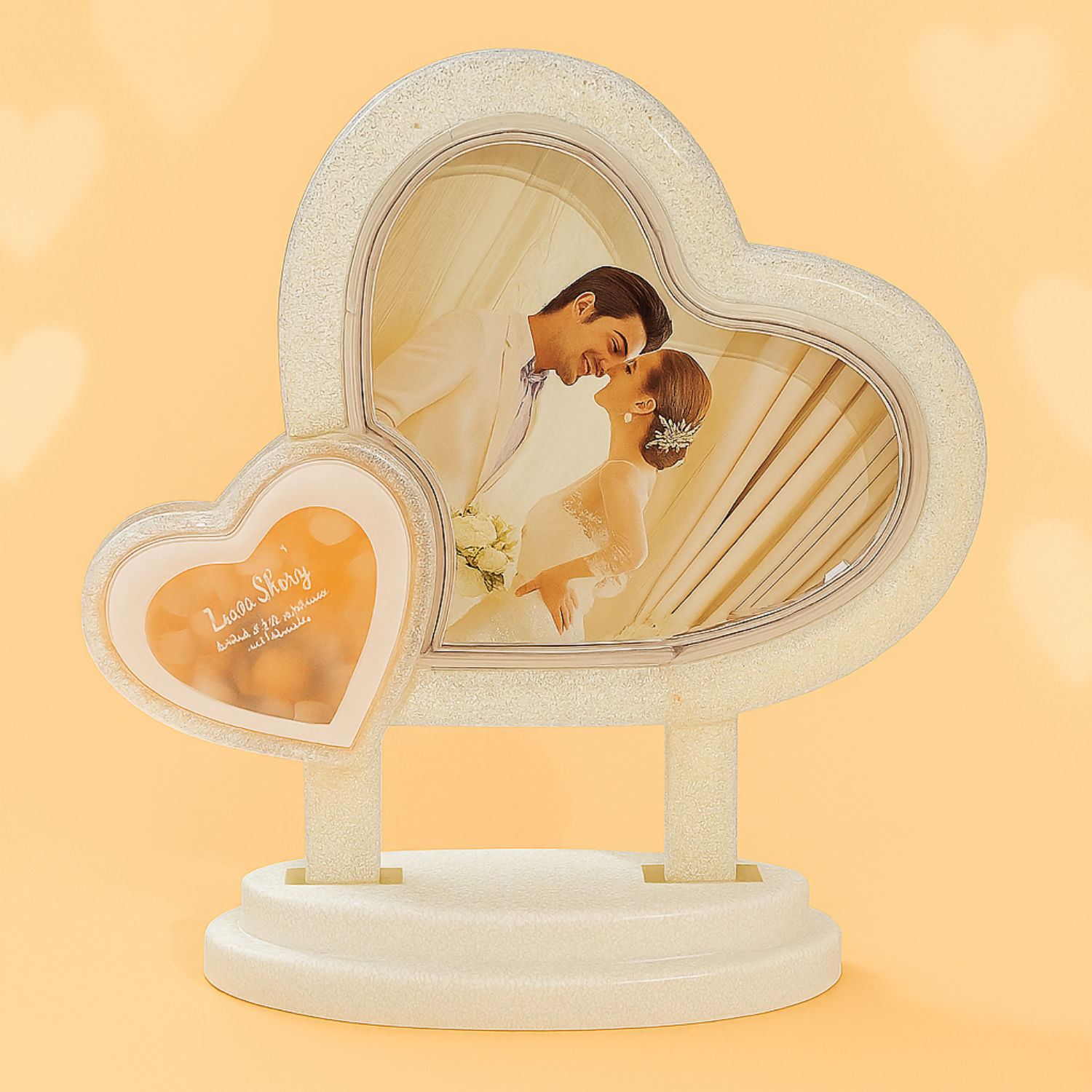 Heart-Shaped LED Double Photo Frame with “Love Story” Small Heart | Dual Romantic Couple Frame with Warm White Lights | Decorative Wedding, Anniversary & Valentine’s Gift Showpiece for Home & Bedroom Décor