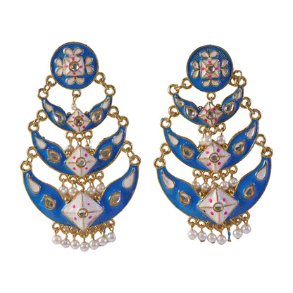 Back view of royal blue ethnic layered pearl earring