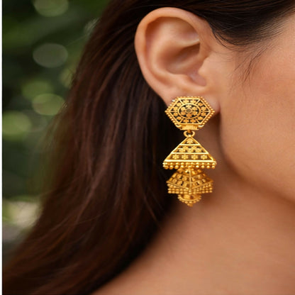 Ethnic Designer Dangling Earrings with Intricate Hexagon Motif