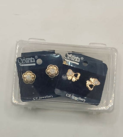 Gold & Diamond Flower & Butterfly Stud Earrings for women & girls Combo Pack of 2