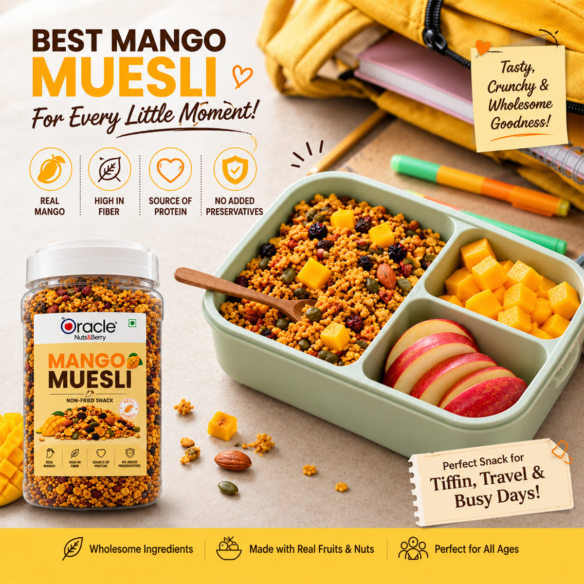 Mango Muesli Premium Fruity Crunchy Wholesome Healthy Breakfast Cereal Bowl (400g)