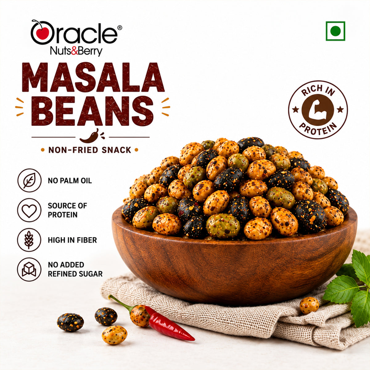 Masala Beans Premium Crunchy Spiced Roasted Beans Protein Rich Tasty Snack (400g)