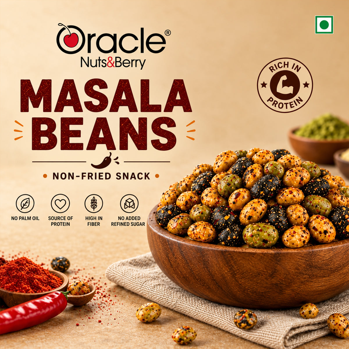 Masala Beans Premium Crunchy Spiced Roasted Beans Protein Rich Tasty Snack (400g)