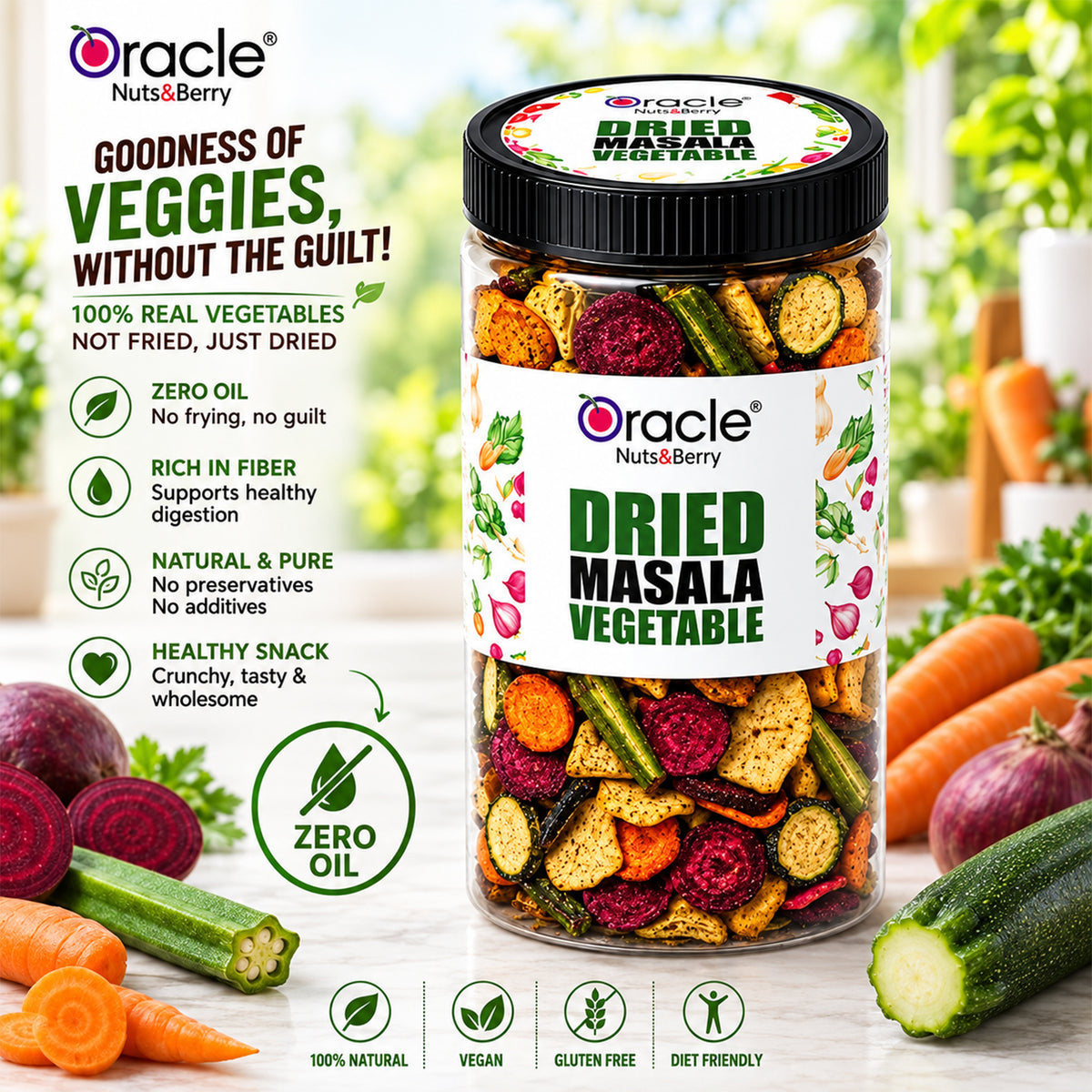 Dried Masala Vegetables Premium Crunchy Flavourful Veggie Tasty Snack Mixture (250g)