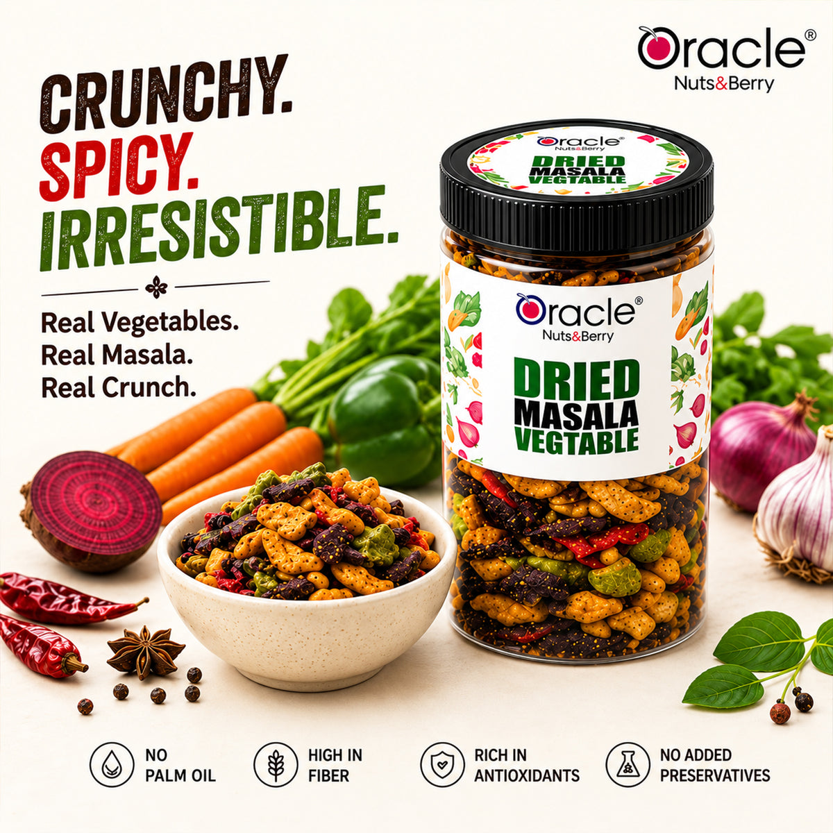 Dried Masala Vegetables Premium Crunchy Flavourful Veggie Tasty Snack Mixture (250g)