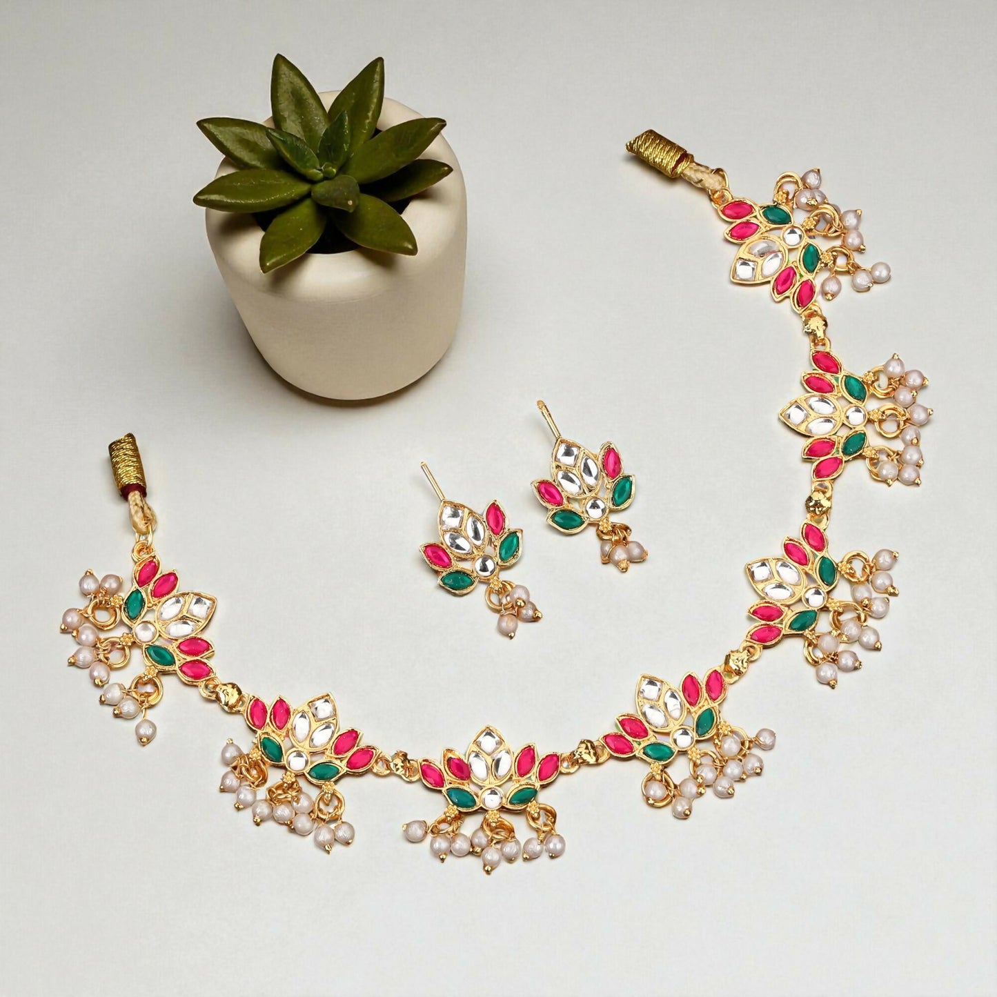 Multi-Strand Pearl Choker with Gold Floral Filigree Pendant