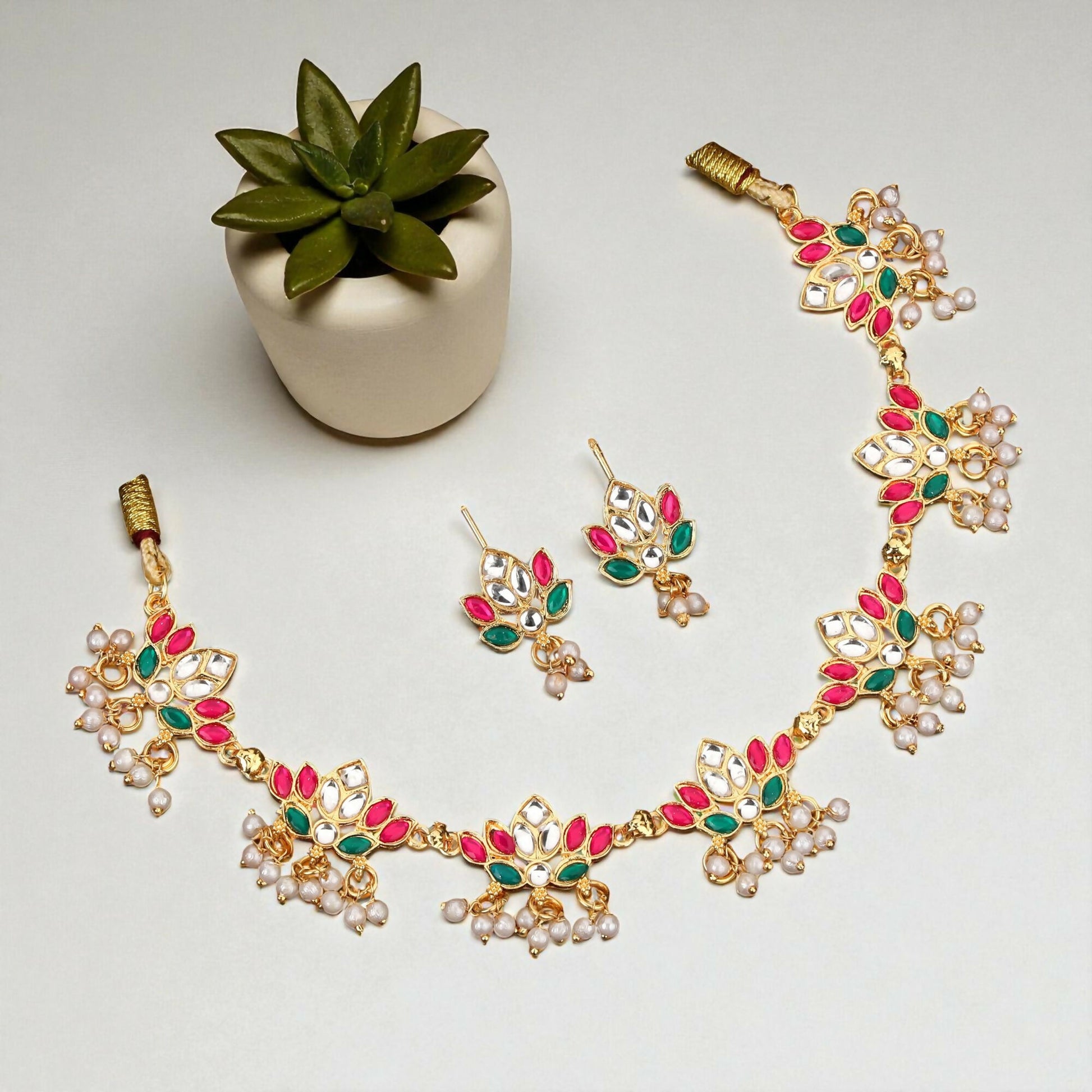 Multi-Strand Pearl Choker with Gold Floral Filigree Pendant