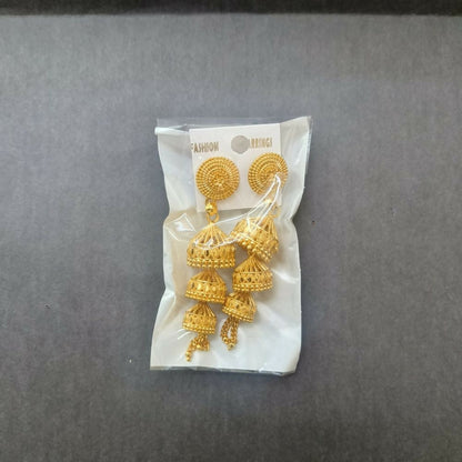 Gold plated Jhumki earrings styled with ethnic outfit
