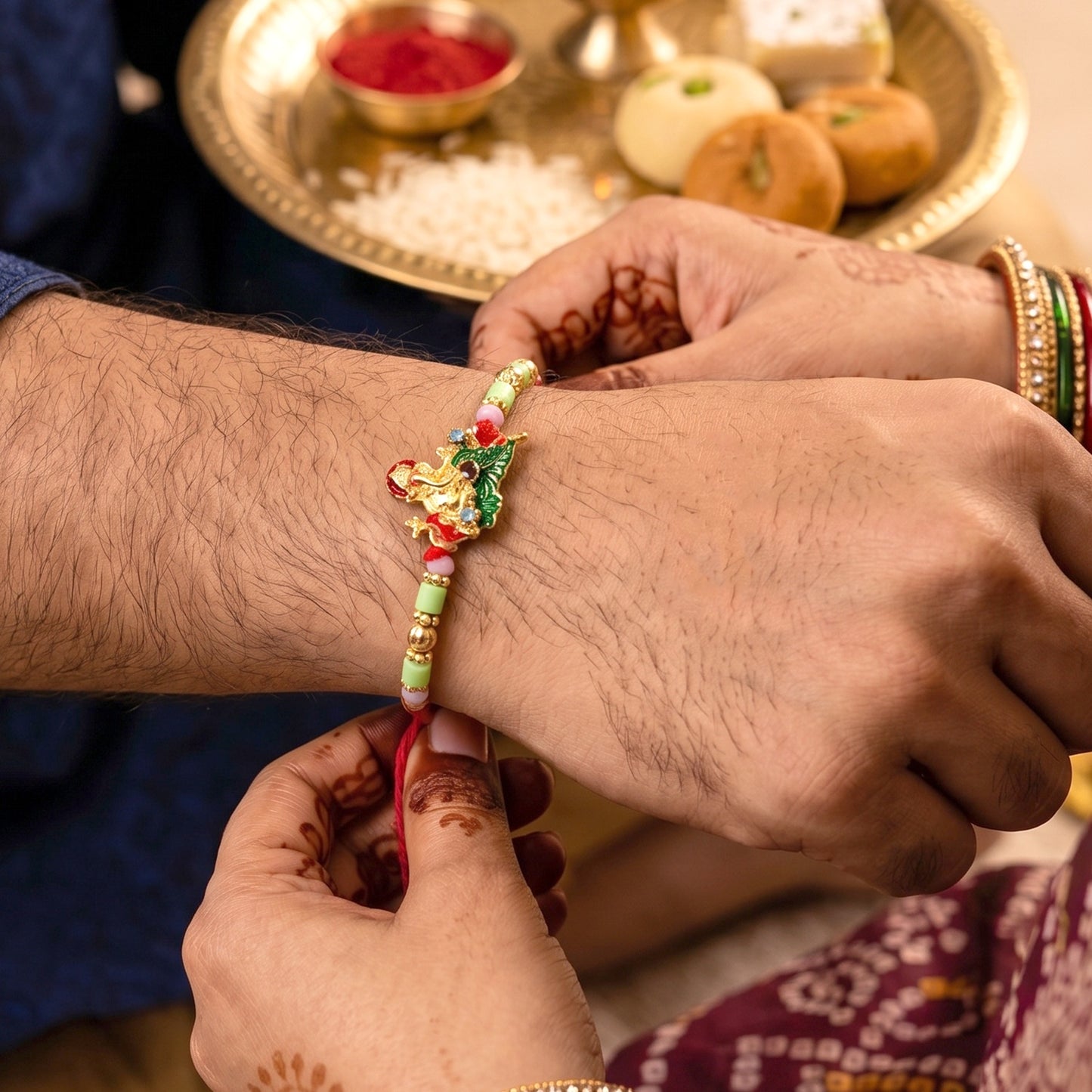 Lord Ganesha on Leaf Designer Rakhi