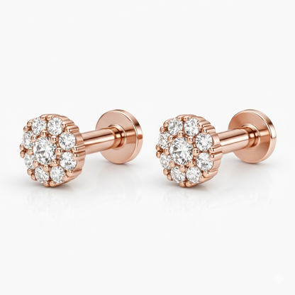 Top view of rose gold plated sparkling diamond style nose pin cluster