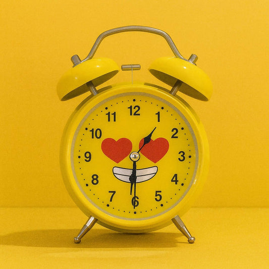 Cute Yellow Smiley Face Alarm Clock for Kids & Adults | Vintage Twin Bell Design, Loud Alarm, Battery Operated, Decorative Cartoon Emoji Table Clock for Bedroom, Study & Gift