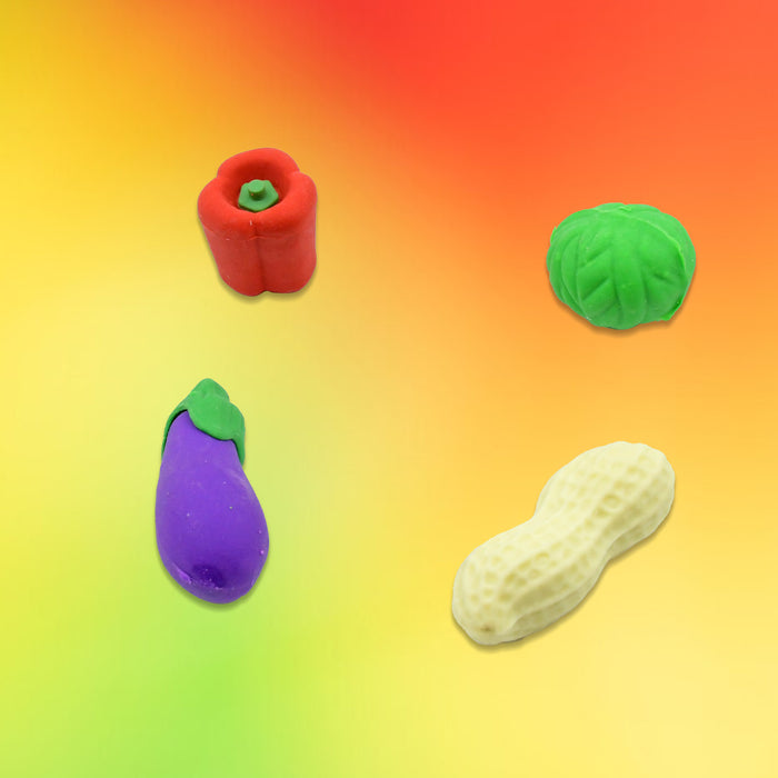 Mini Cute Vegetable & Fruit Erasers (4 Pc): Pencil Rubbers for Kids