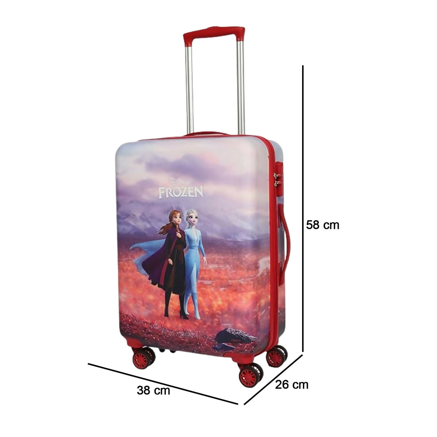 Close-up of sturdy zipper and lock mechanism on Frozen kids trolley bag
