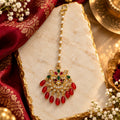 Pearl Chain Maang Tikka with Floral Stonework Pendant & Elegant Hanging Bead Drops