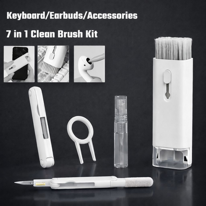 White 7-in-1 Keyboard & Earbuds Cleaning Kit with Brush, Spray & Tool Set