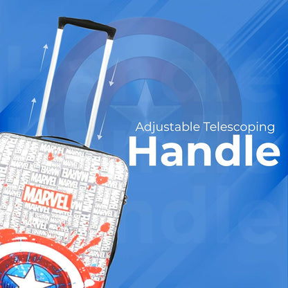 Novex Marvel Captain America Kids Polycarbonate Trolley Bag for Boys Travel Luggage with 4 Spinner Wheel (White-Red/22 Inch)