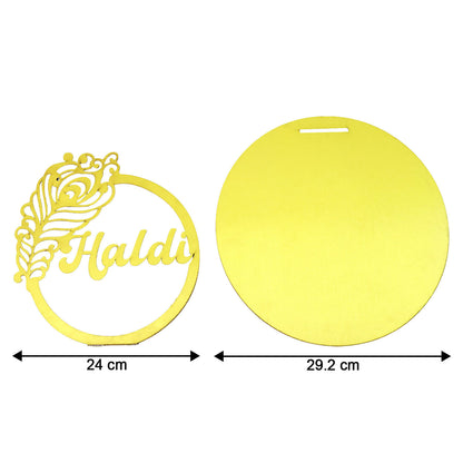 Haldi Ceremony Tabletop Sign with Peacock Motif | Elegant Wedding Decor Accent