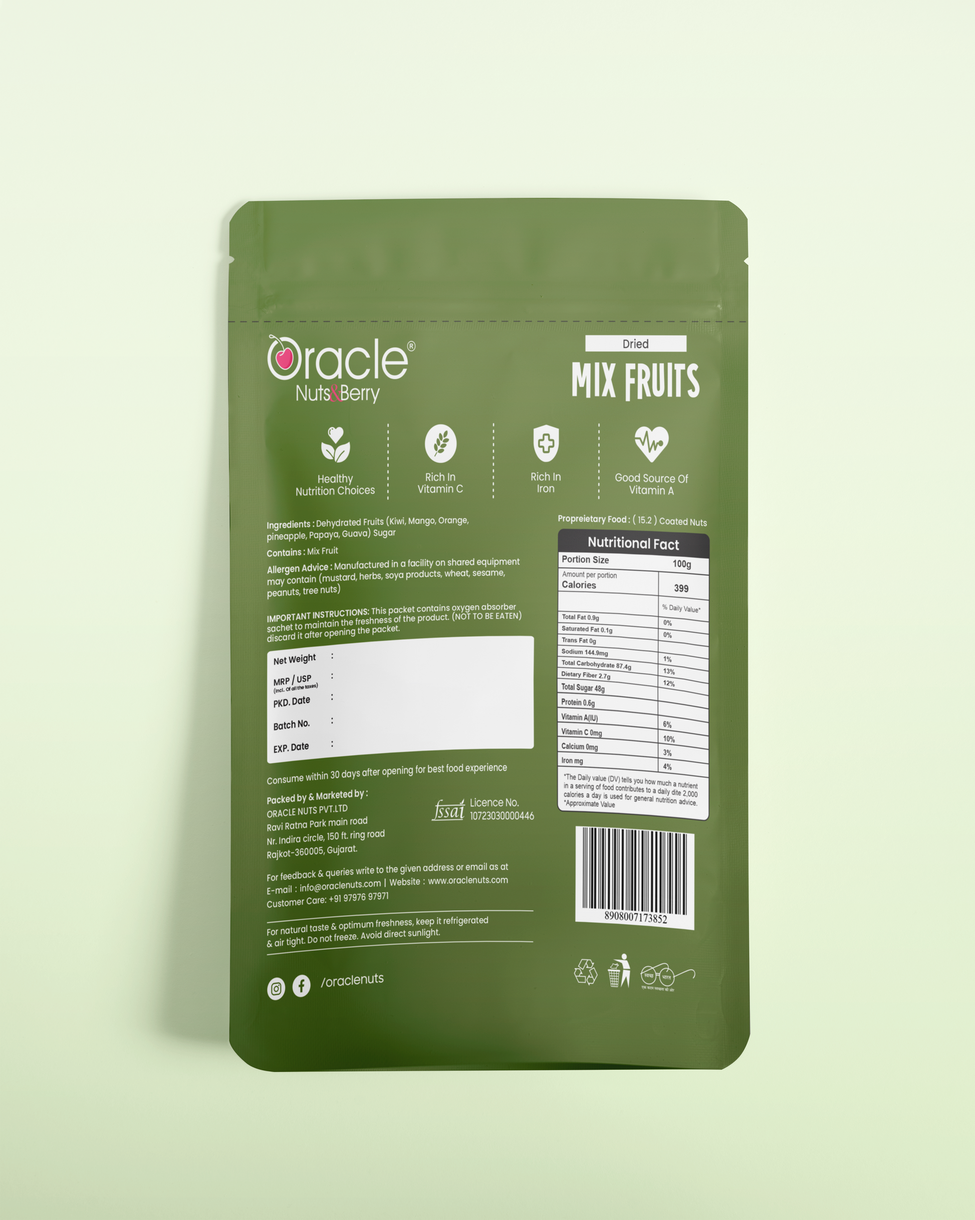 Oracle Nuts & Berry Mix Fruits Roasted & Salted 250gm – Premium Assorted Dried Fruits Blend