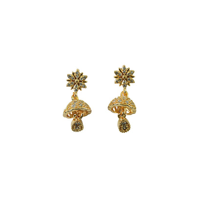 Sunburst floral jhumka earrings styled with traditional ethnic outfit