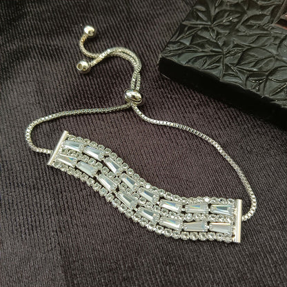 Silver Plated Ad Stone Adjustable Bracelet