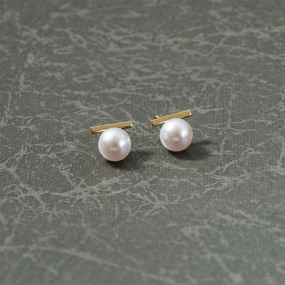 Elegant Pearl Bar Stud Earrings for Women | Minimal Gold Plated Korean Style Earrings | Daily Wear & Party Jewelry