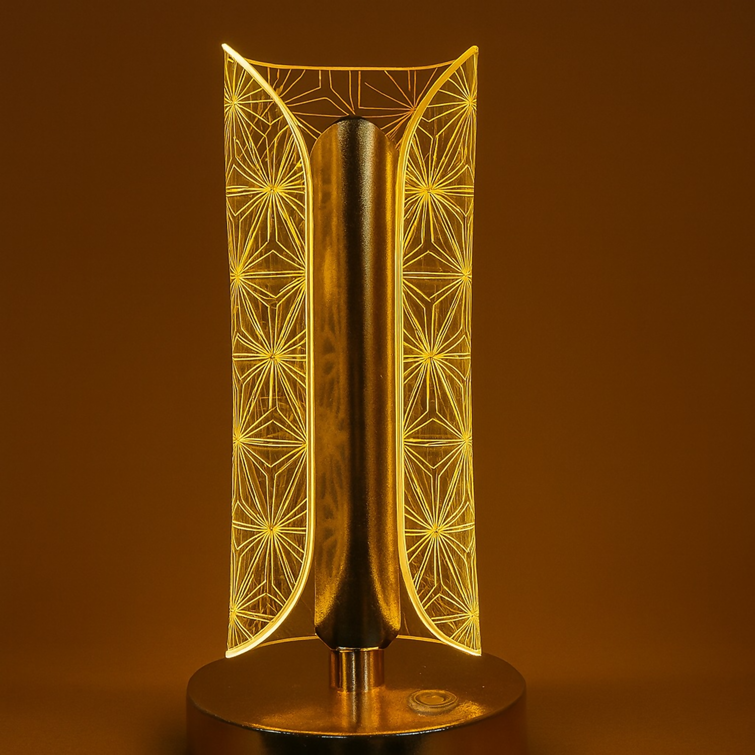 Golden LED Geometric Table Lamp with Acrylic Light Panel