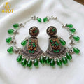 Ethnic Chandbali Earrings – Vintage Two-Tone with Green Crystals