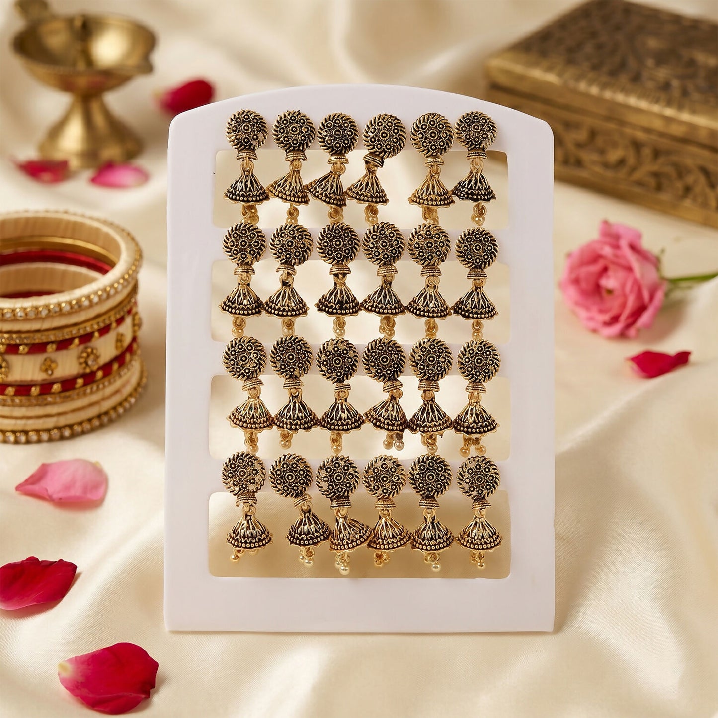 Black and golden oxidised jhumka earrings - pair 6