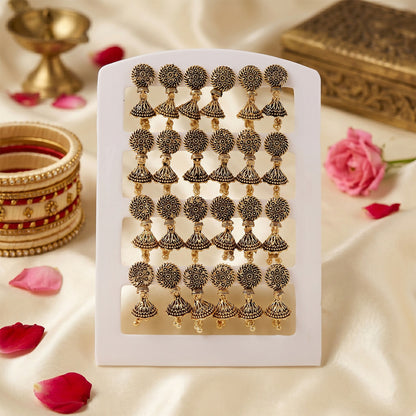 Black and golden oxidised jhumka earrings - pair 6