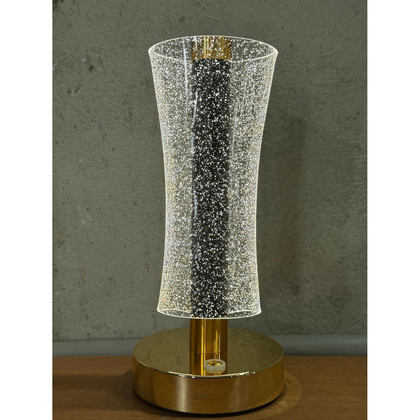 Luxury Crystal LED Table Lamp with Sparkling Bubble Glass Shade and Golden Metal Base – Dimmable Warm White Ambient Night Light for Bedroom, Living Room, Bedside, Study, Office, Home Décor Accent Lamp for Gifting and Decoration