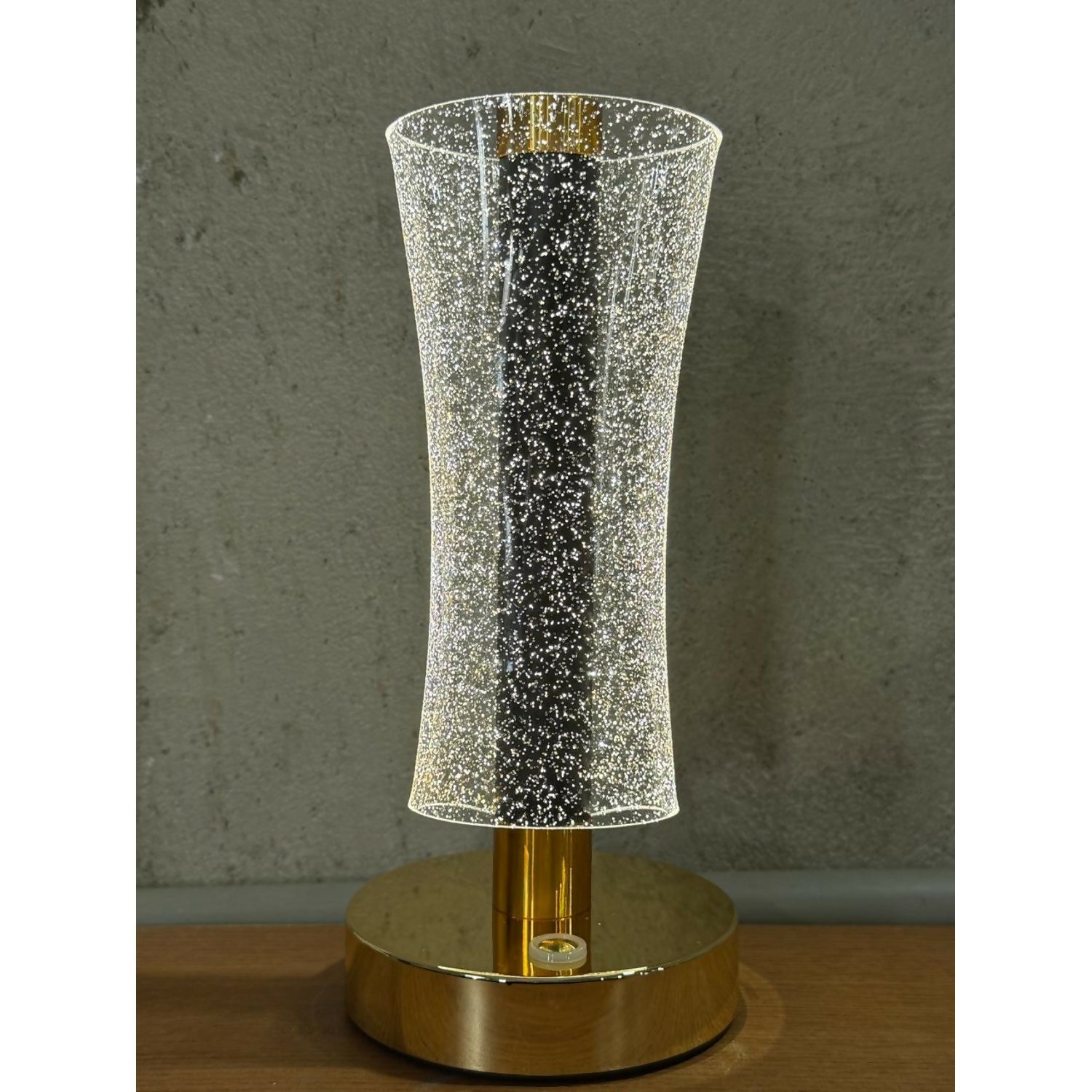 Luxury Crystal LED Table Lamp with Sparkling Bubble Glass Shade and Golden Metal Base – Dimmable Warm White Ambient Night Light for Bedroom, Living Room, Bedside, Study, Office, Home Décor Accent Lamp for Gifting and Decoration