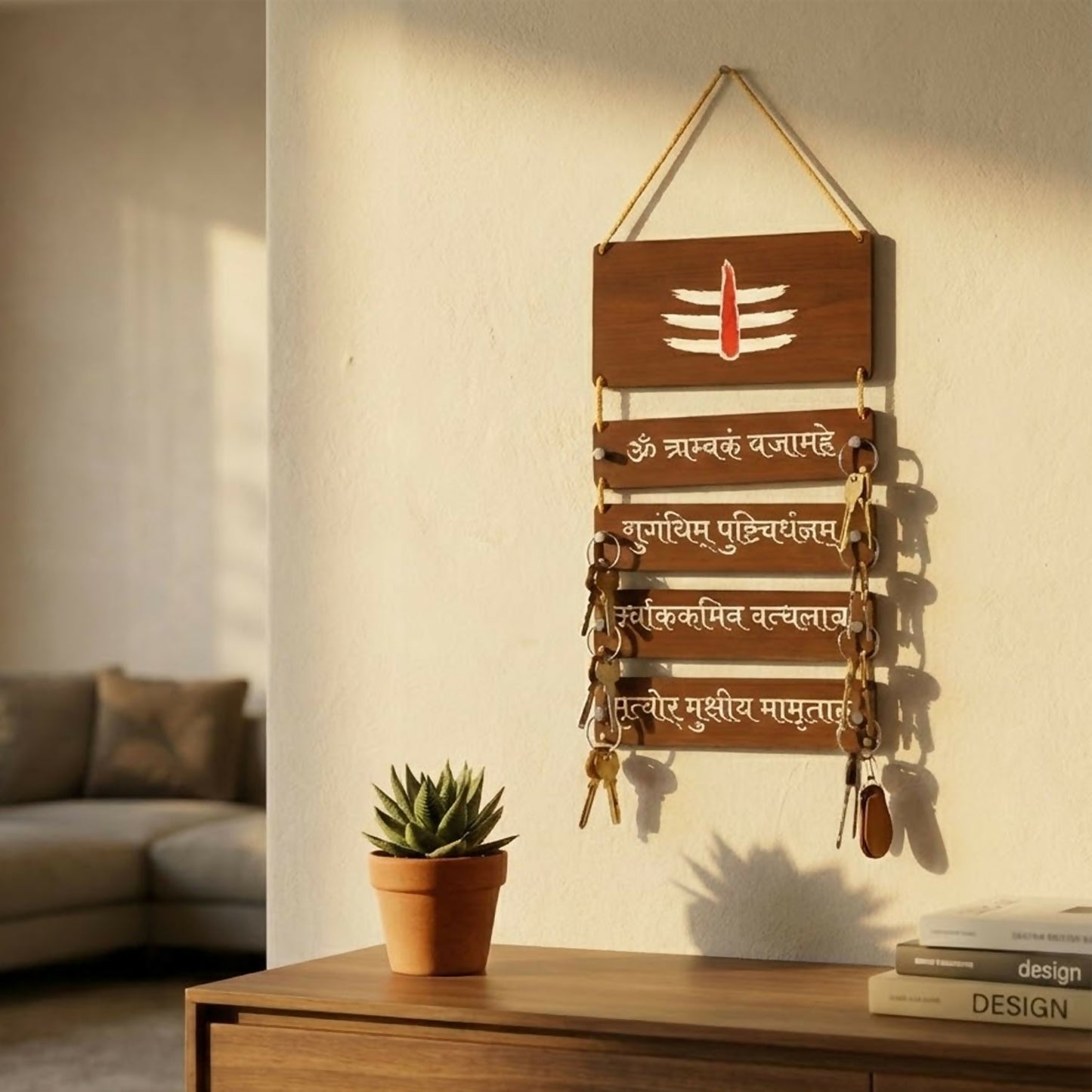 Wooden Wall Hanging with Mahadev Symbol & Sanskrit Shloka – 12 x 22 Inch