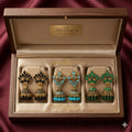Traditional Matte Gold Jhumka Earrings Colorful Combo Set of 3 Pairs for Women Style