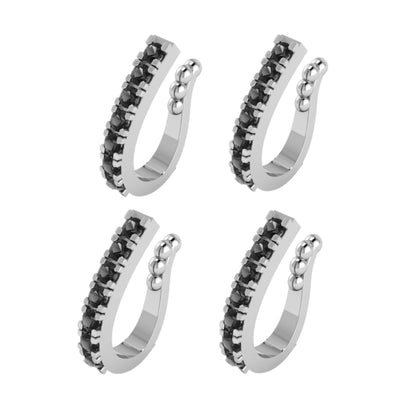 Silver Black CZ Single Row Non-Pierced Nose Cuff/Ring Combo Pack of 4