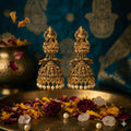 Antique Gold Plated Goddess Lakshmi Temple Jhumkas with Peacock Det...