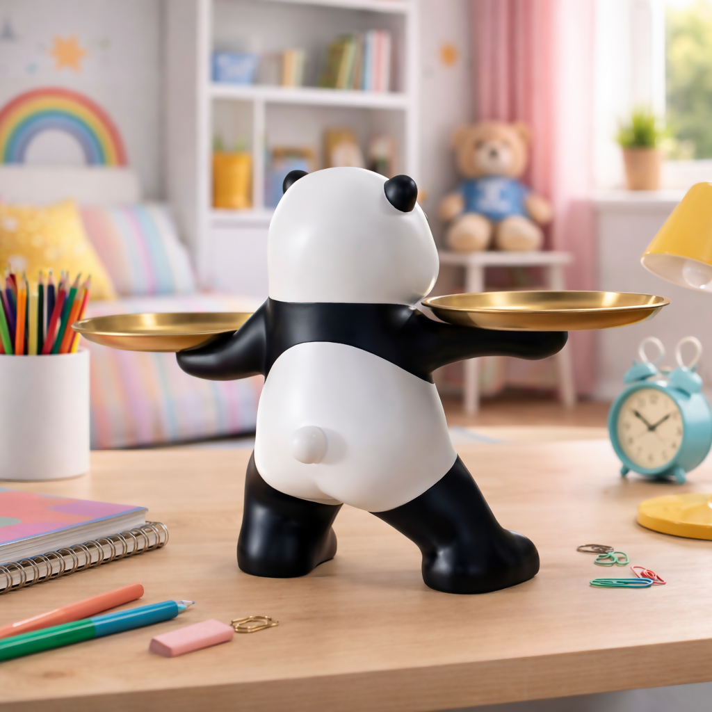 Panda Tray Holder with Dual Plates Decorative Showpiece Stand