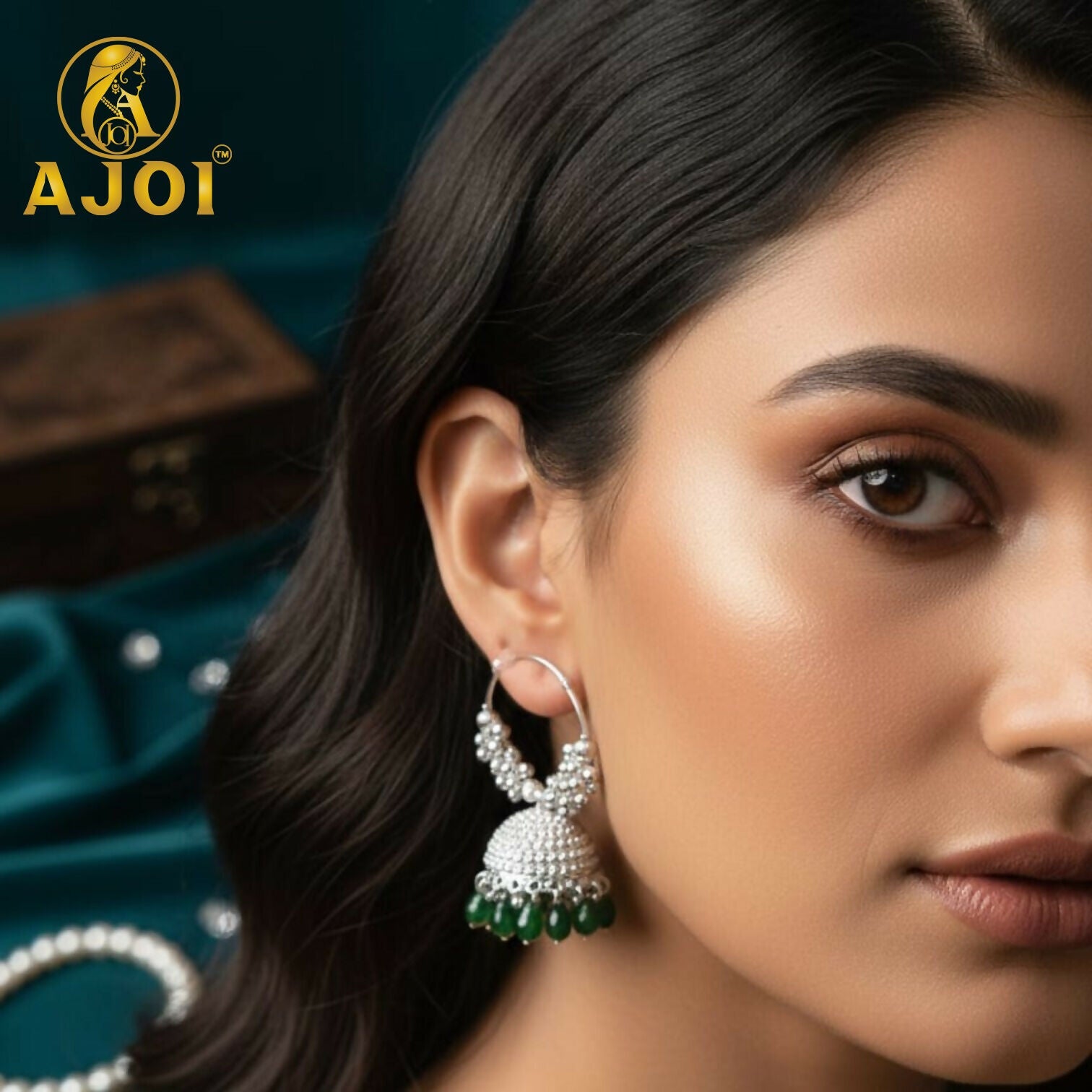 Elegant Silver with Emerald Drops