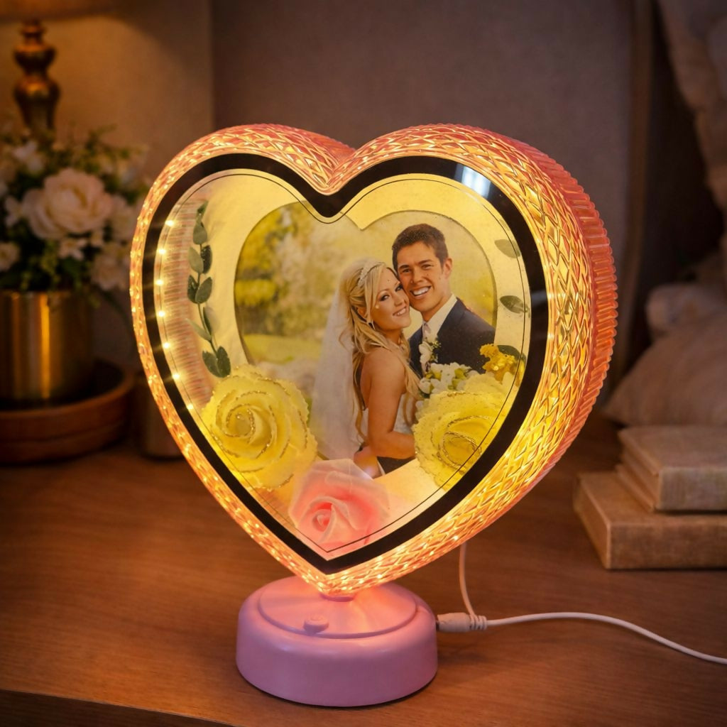 Romantic heart shape photo frame illuminated by LED lights