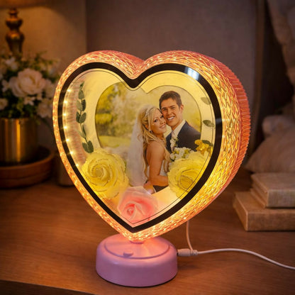 Romantic heart shape photo frame illuminated by LED lights