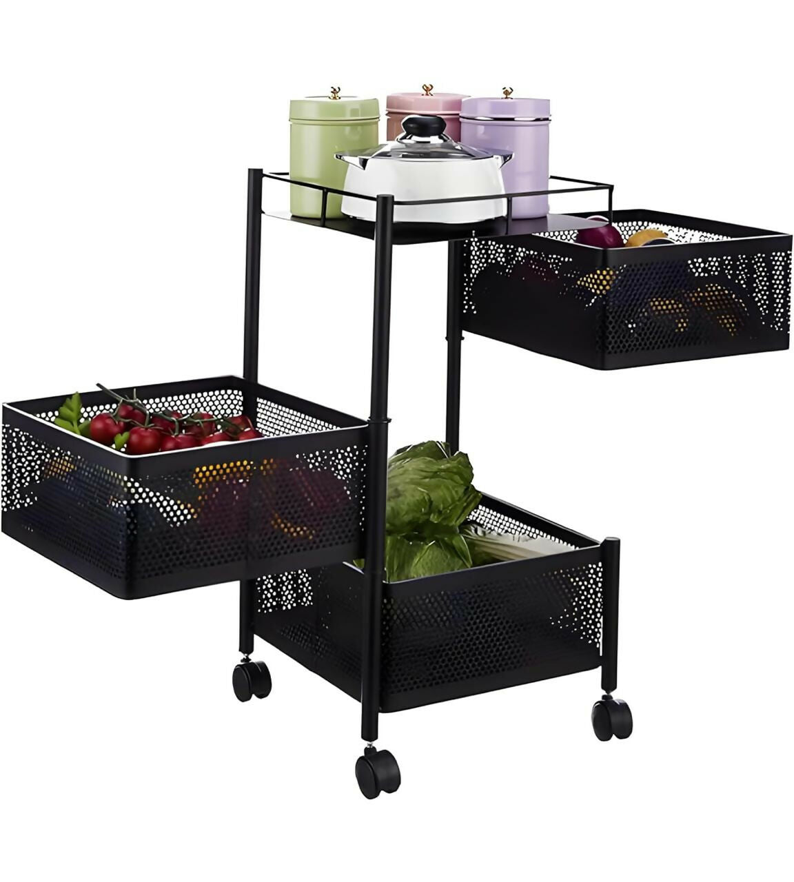 Additional view of stainless steel kitchen trolley with baskets
