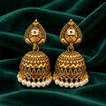 Elegant Antique Gold Jhumka Earrings for Women | Pearl Temple-Style Statement Jewellery