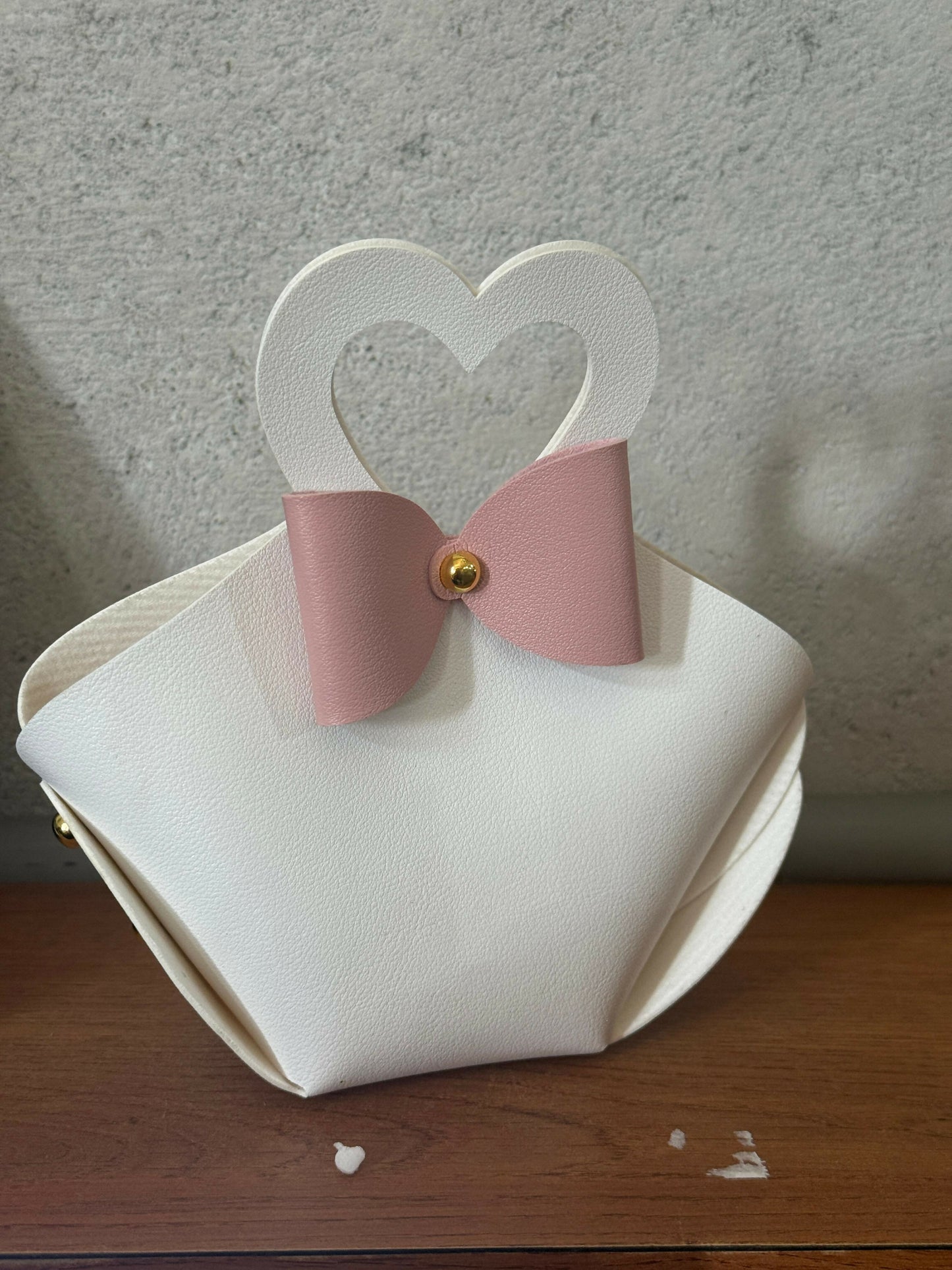 White Mini Handheld Bag for Women | Heart Handle Stylish Casual & Gift Purse