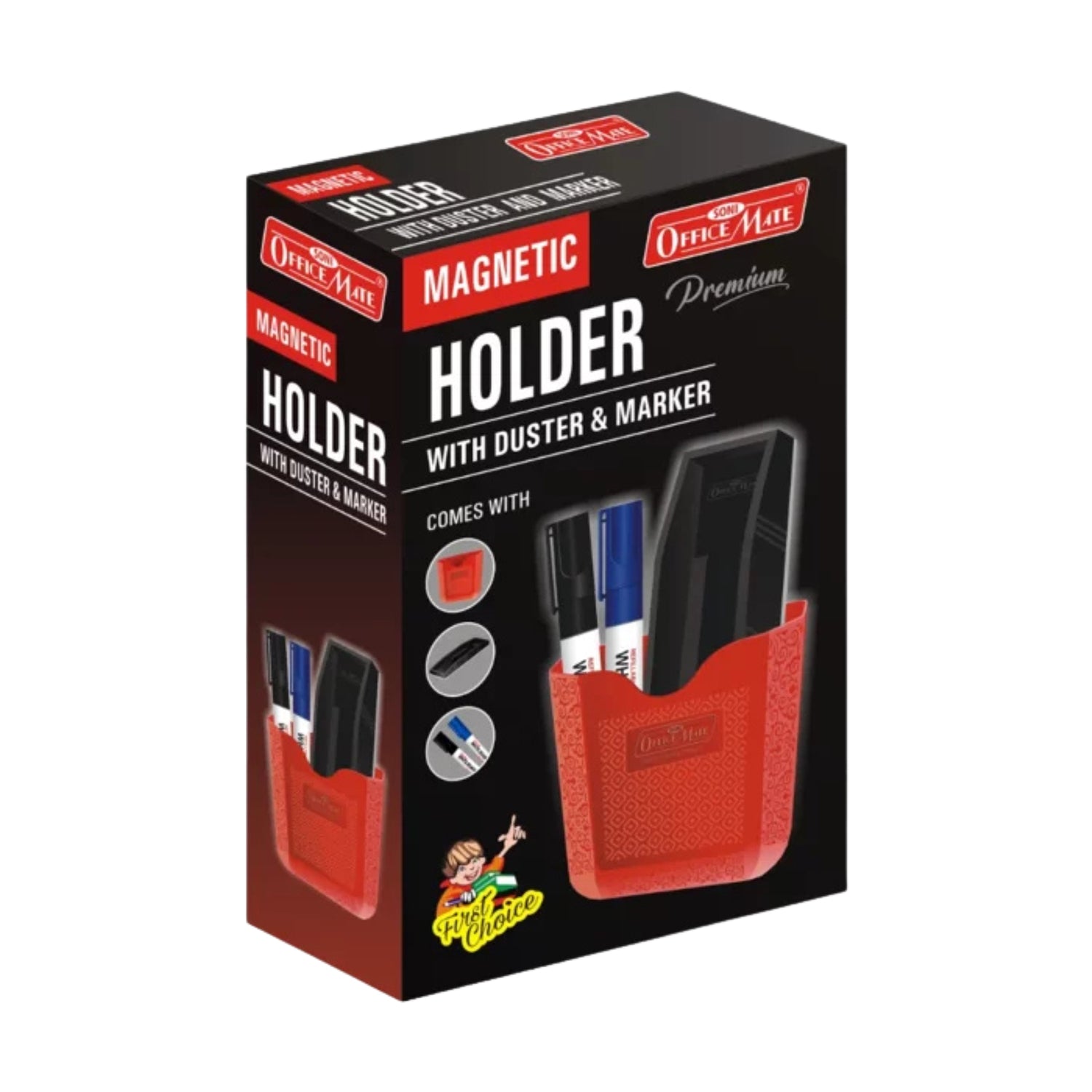 Officemate Magnetic Whiteboard Holder Set with Duster & 2 Refillable Whiteboard Markers