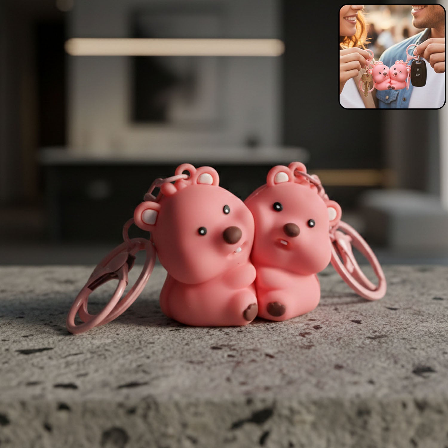 Couple Bear Keychain Set with Durable Lightweight Rings