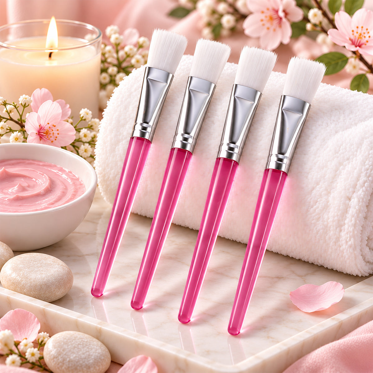 Flat Face Mask Brush Set for Even Skincare Application at Home and Salon (4 Pc)