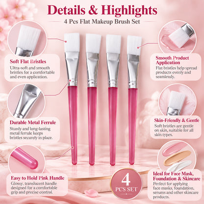 Flat Face Mask Brush Set for Even Skincare Application at Home and Salon (4 Pc)