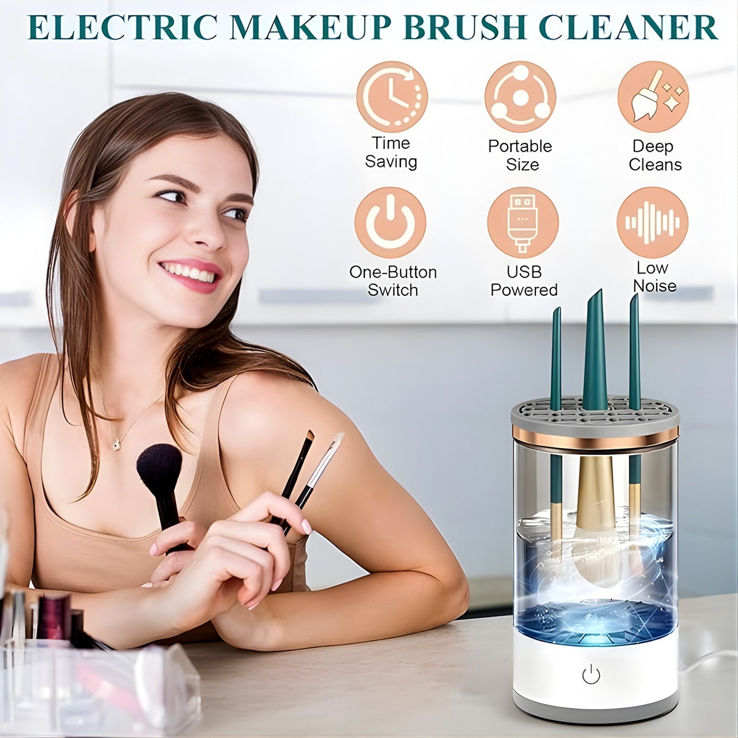 Electric Makeup Brush Cleaner and Dryer – Automatic USB Rechargeable Brush Washing Machine