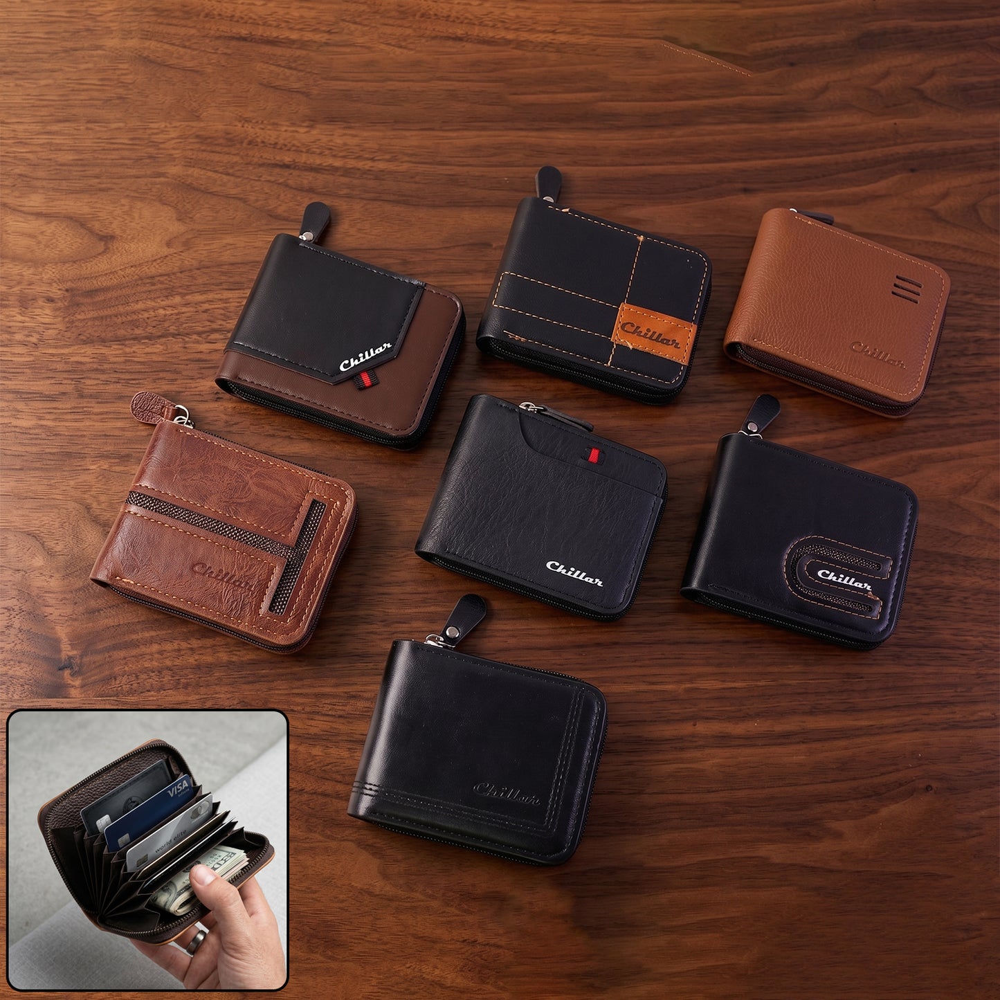 Compact Zip-Around Cardholder Wallet for Men & Women